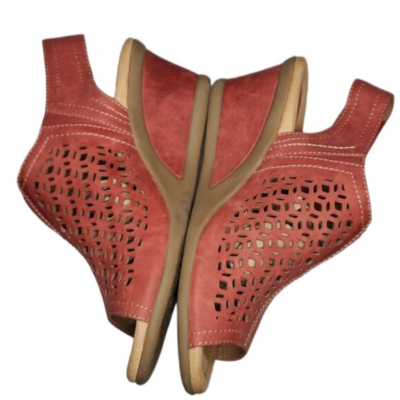 Earth Cascade Leather Red Wedges Sandals Slingback Cutout Cottagecore Boho 7.5 - Picture 5 of 13